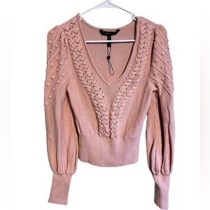 bcbgmaxazria women's bishop-sleeve cable sweater Sz XS